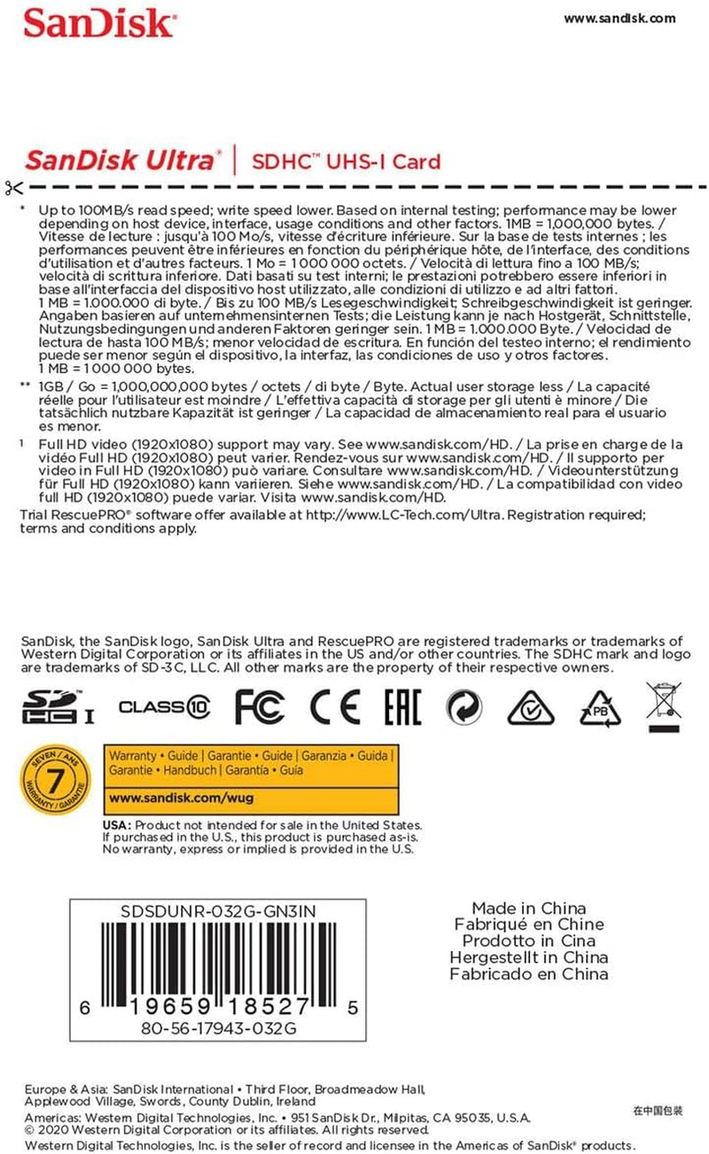 Sandisk Ultra Lite SDHC 32GB 100Mb/S SDSDUNR-032G-GN3IN image number 5