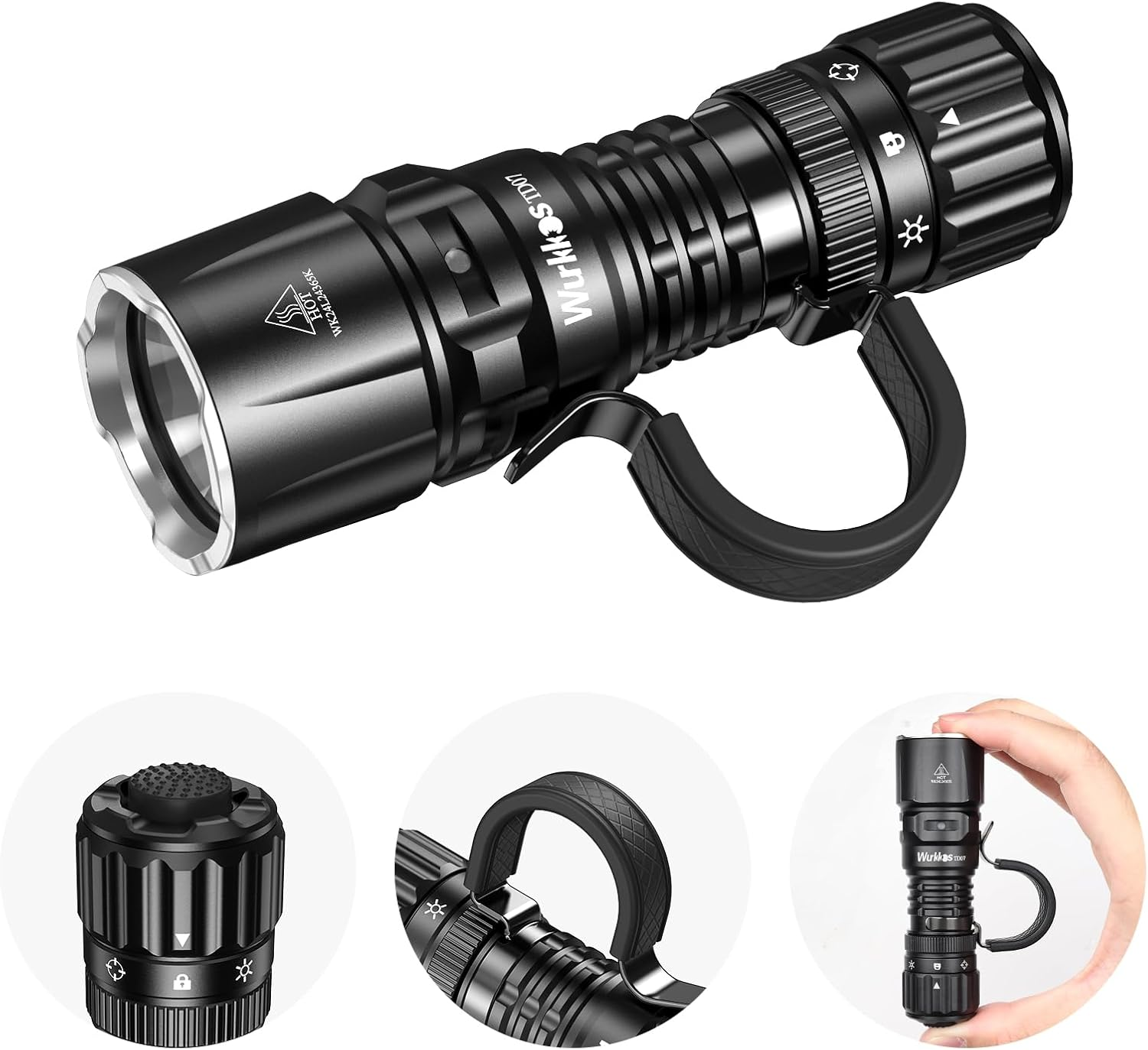 Wurkkos TD07 Led Torch Rechargeable, 1300Lumen Super Bright Tactical Torch,Turbo/Strobe Momentary, Waterproof Flashlight for Camping Hiking(Black)