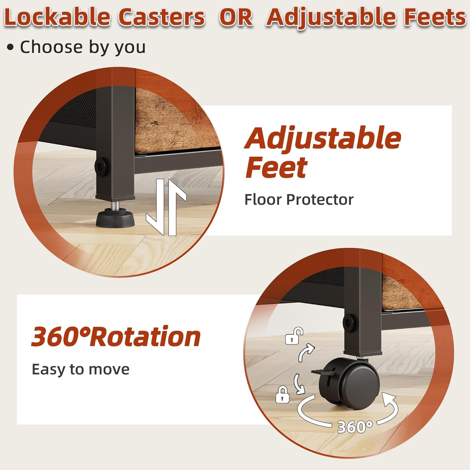 GYIIYUO 2 Fabric Drawer File Cabinet with 24'' Extended Desktop, Mobile Filing Cabinet, Rolling File Cabinet with Side Bag, Fits A4 Size, Home Office, Light Brown image number 5