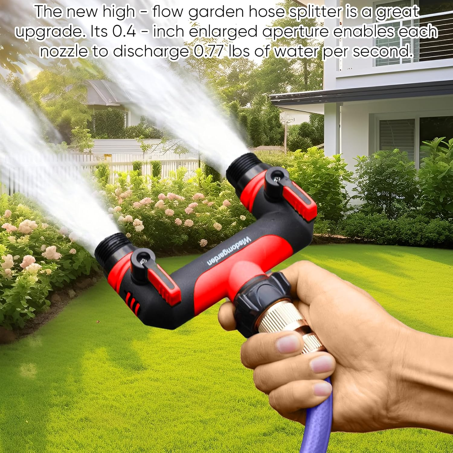 Hose Splitter, 2 Way Faucet Splitter, Connect Two Irrigation Timers Simultaneously-Red image number 3