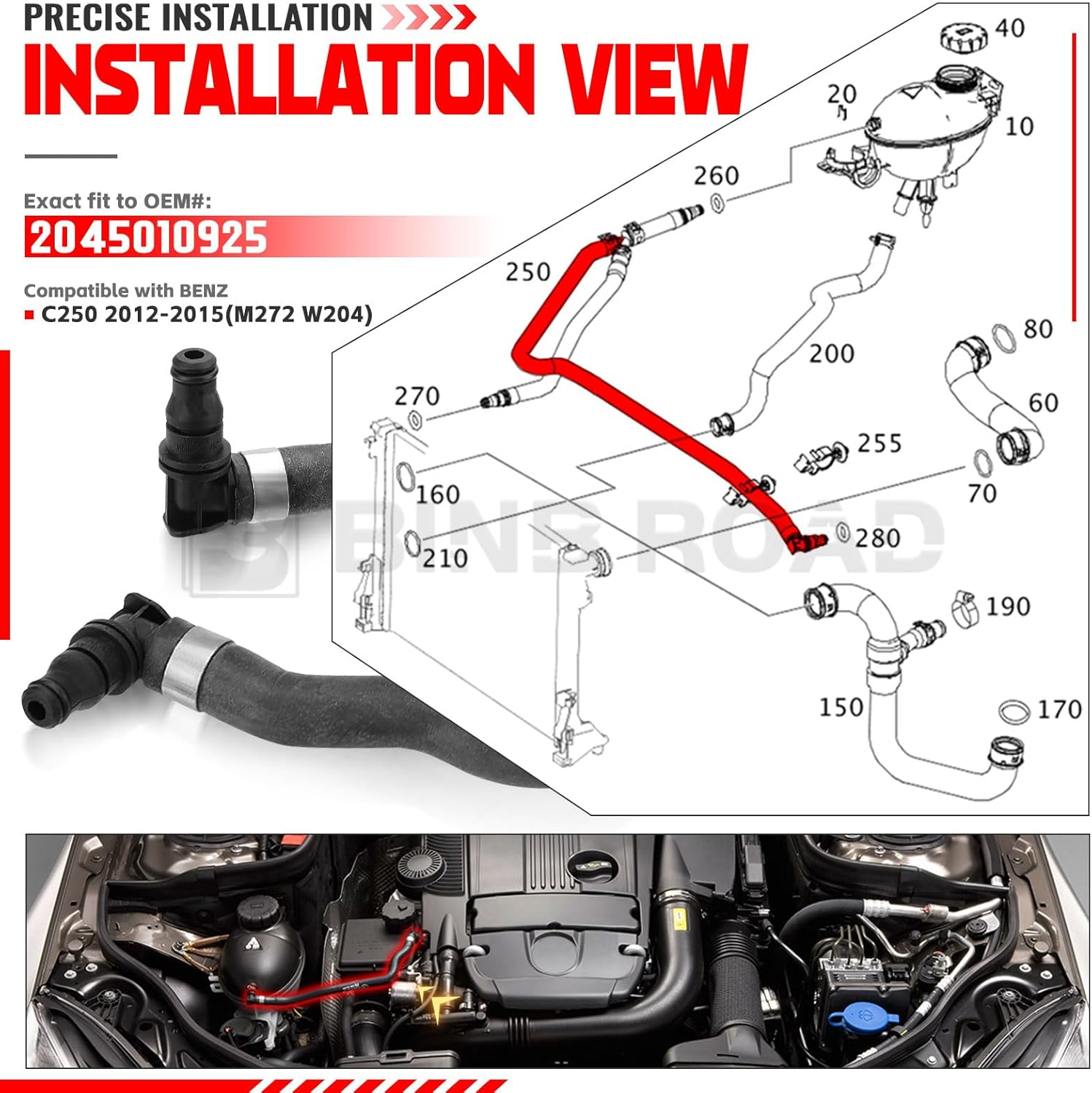 BINB Road Radiator Coolant Hose 2045010925 Compatible with Mercedes Benz C250 W204 2012-2015