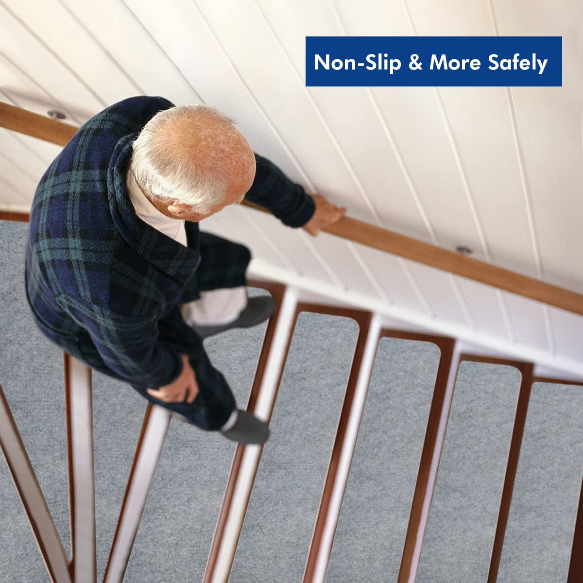 SALLOUS Stair Treads Carpet, Set of 15 Non-Slip Stair Grips Tape, 7.5"X30" Safety Staircase Step Treads for Elders, Strips Stair Traction Treads for Indoors Outdoors (Light Gray) - Brown image number 3