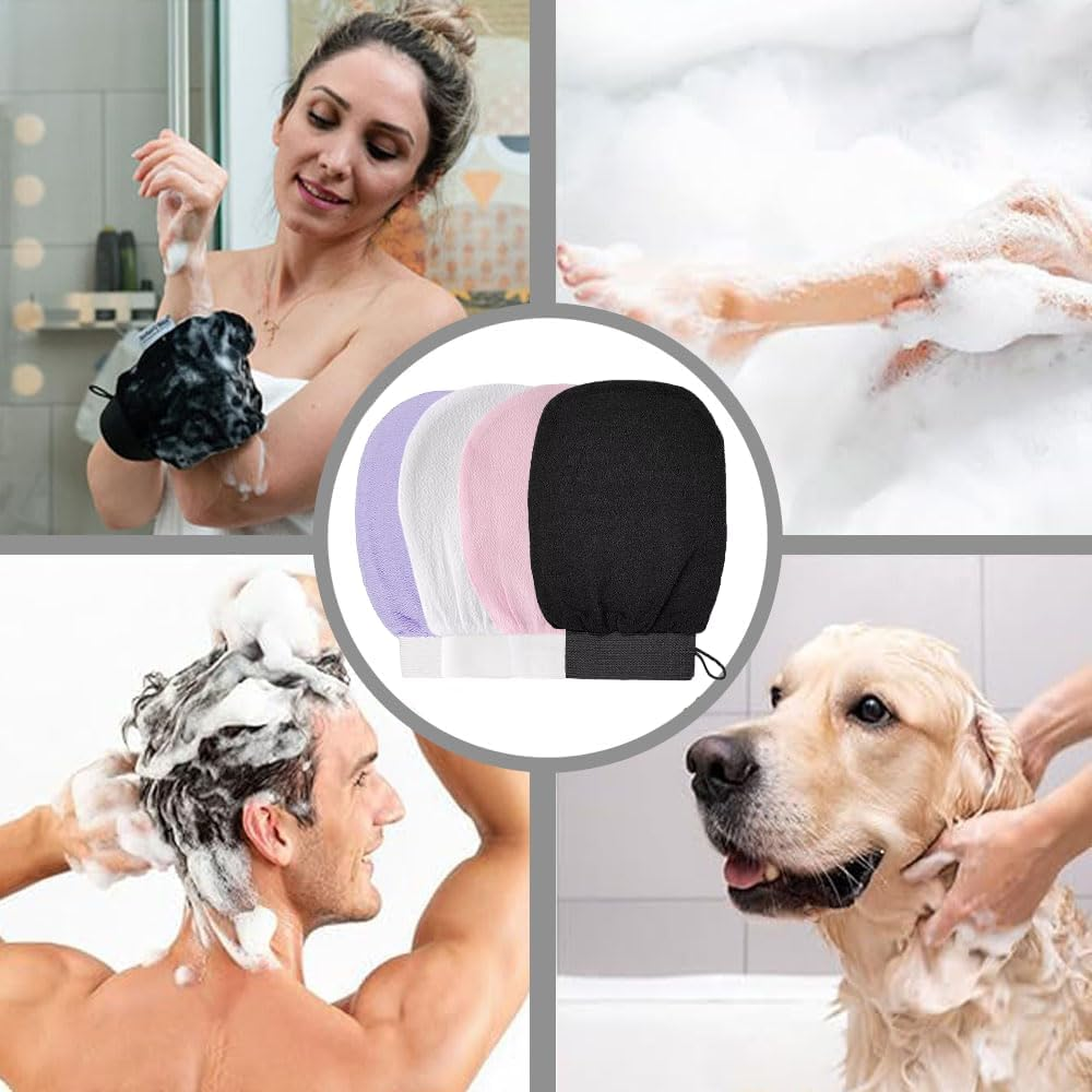 Korean Exfoliating Gloves &ndash; Dual-Sided Deep Cleansing Mitt for Dead Skin Removal, SPA & Body Scrub &ndash; for Women & Men（4 Pack）