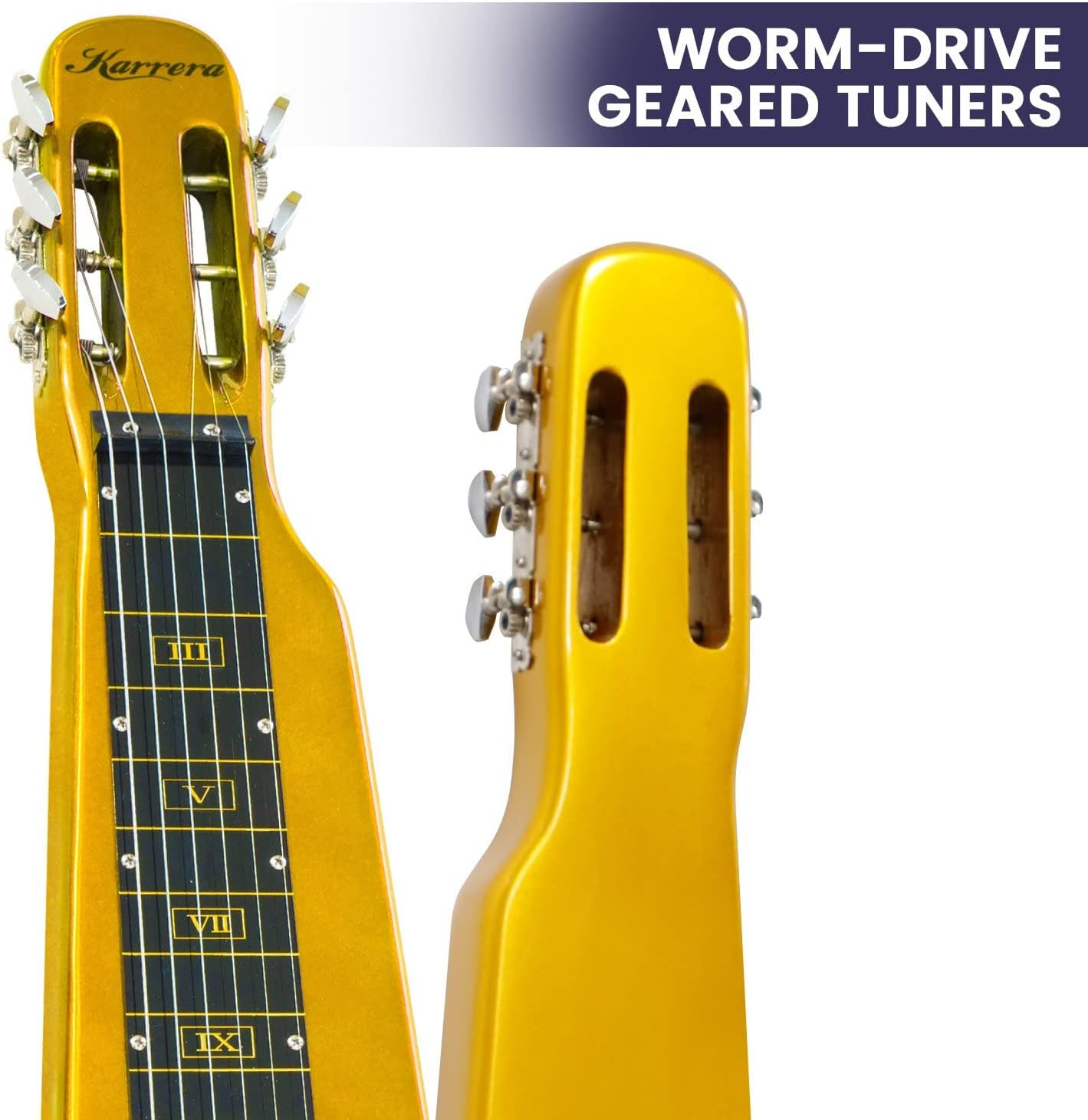 Karrera Guitar 6 String Lap Steel Slide Hawaiian and Blues Music - Metallic Gold image number 4