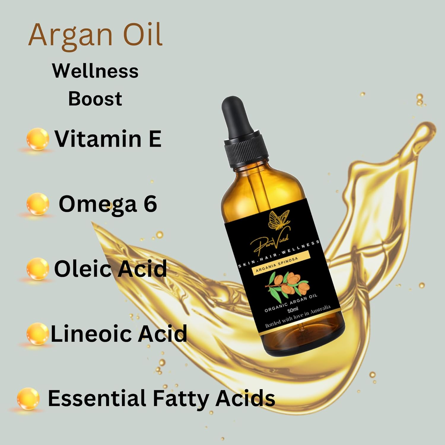 Pure Organic Moroccan Argan Oil &ndash; Cold-Pressed & Unrefined Natural Moisturizer for Face, Hair, Nails & Body | Non-Greasy, Fast Absorbing & Rich in Antioxidants Argon Oil | Glass Bottle with Dropper image number 6