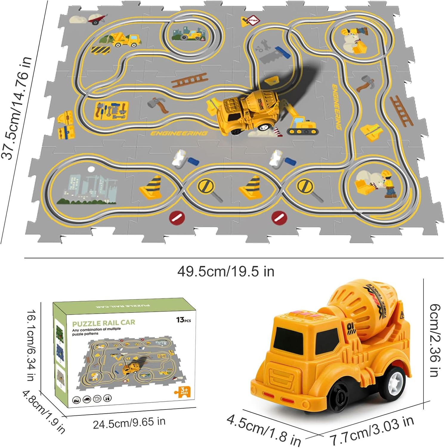 Construction Car Puzzle Track Race Playset for Kids, Puzzle Mat Rail Train Vehicle STEM Montessori Toys, DIY Road Builder Board Game Educational Gift Toys for 3 4 5 6 7 Year Old Boys