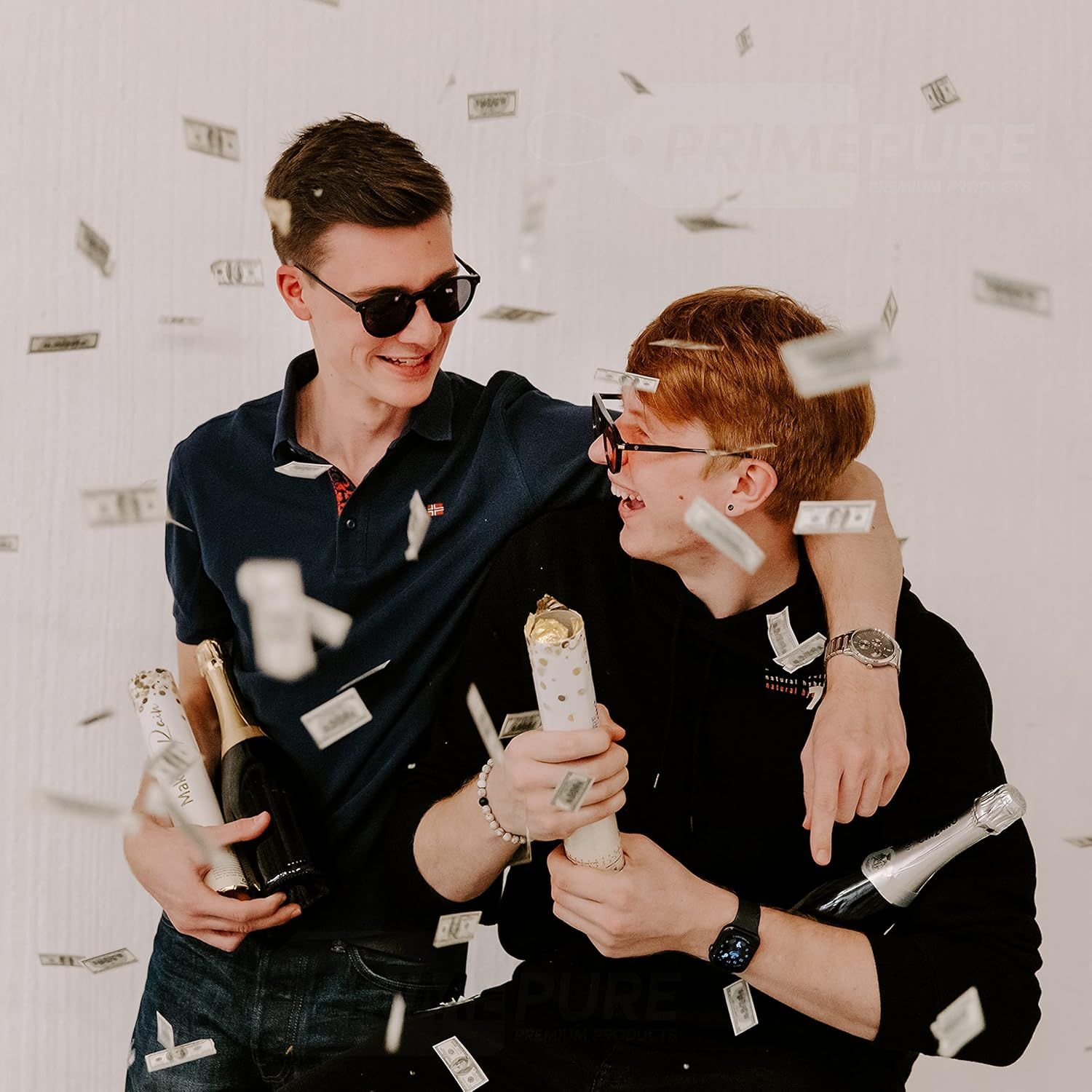 Primepure Confetti Cannon Party Poppers - Mini 100 Dollar Money Confetti Poppers - 2 Pack - Paper Money Bill Party Favours Gun for Wedding, Birthday, Celebrations