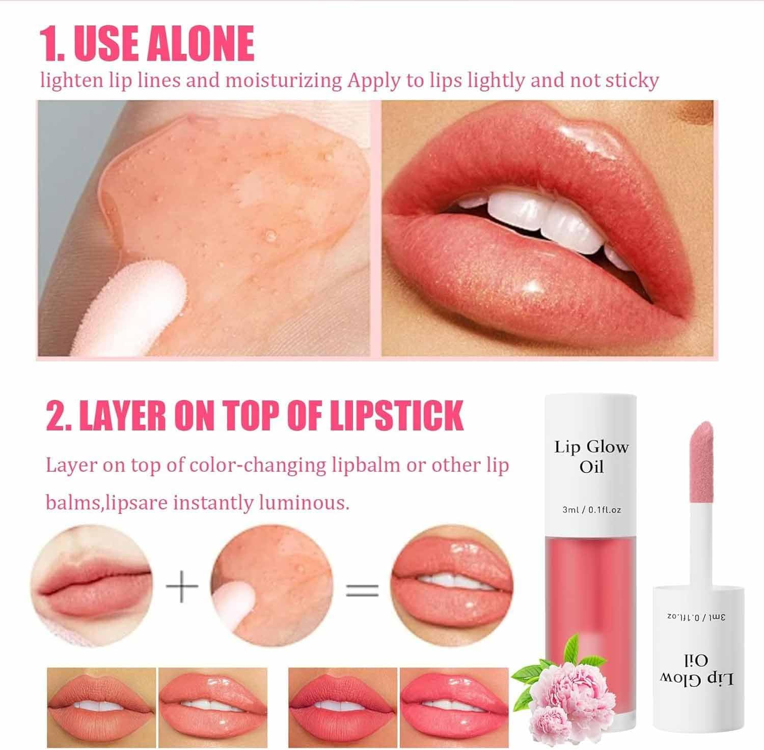 2Pcs Clovey Korean Lip Oil Stain,Clovey Tinted Lip Glow Oil,24-Hour Hydration & Plumping Effect,Waterproof,No Peel Off,Smooth Glide Application (01+02, SIZE) - 01+06 image number 7