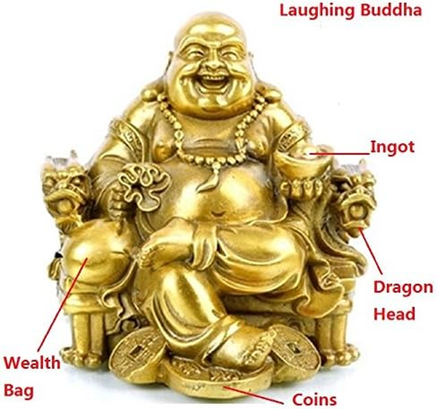 WEALTHCOMING Fengshui Decor Laughing Buddha Statue for Lucky & Happiness, God of Wealth Statue,Brass Buddhist Statues and Sculptures Home Decor Congratulatory Gifts (X-Large) image number 5
