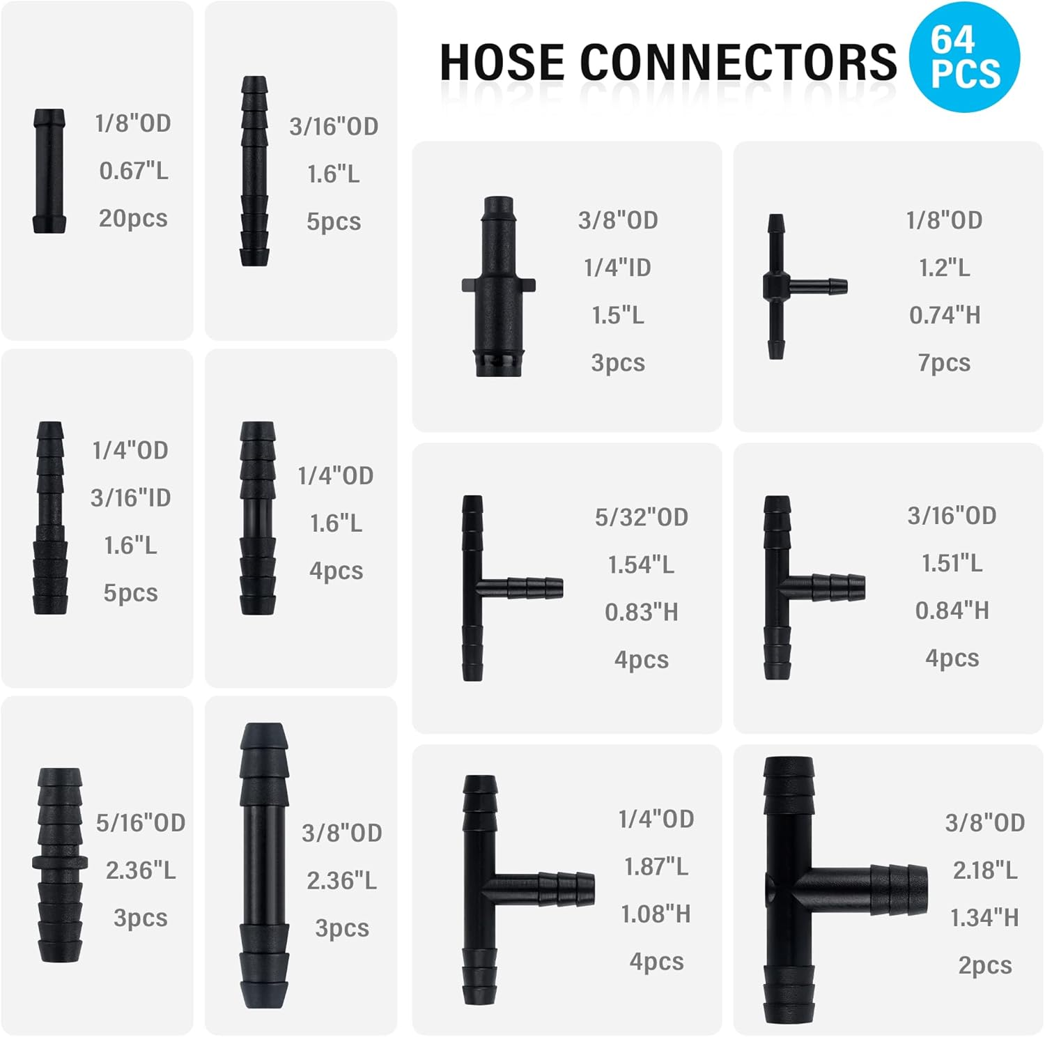 Multipurpose Vacuum Line Kit,6Pcs 5Ft Vacuum Hose Automotive+64Pcs Vacuum Line Connectors,Max 130PSI Silicone Hose for Variety Car Piping System Automotive Replacement Vacuum Hoses (70PCS) image number 5