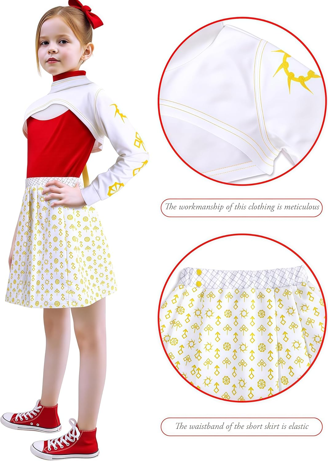 Zombie Girls Costume Halloween Cosplay Kids Character Cheerleader Mesh Top Pant Hooded Coat 3PCS Uniform Outfits image number 2