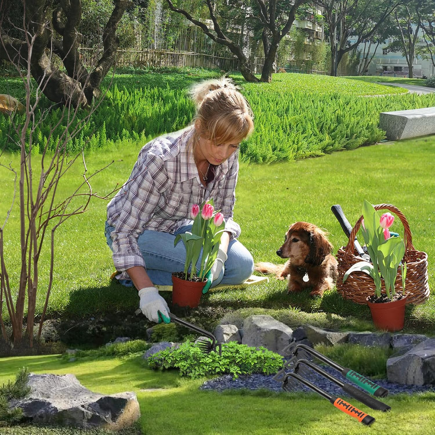 Gardening Hand Weeder Tools, Weeding Artifact Uprooting Weeding Tool, Durable Manganese Steel Hand Weeder Tool, Manual Multifunctional Weeders Gardening Tools for Yard and Garden (6 Tines), 2 Pack image number 5