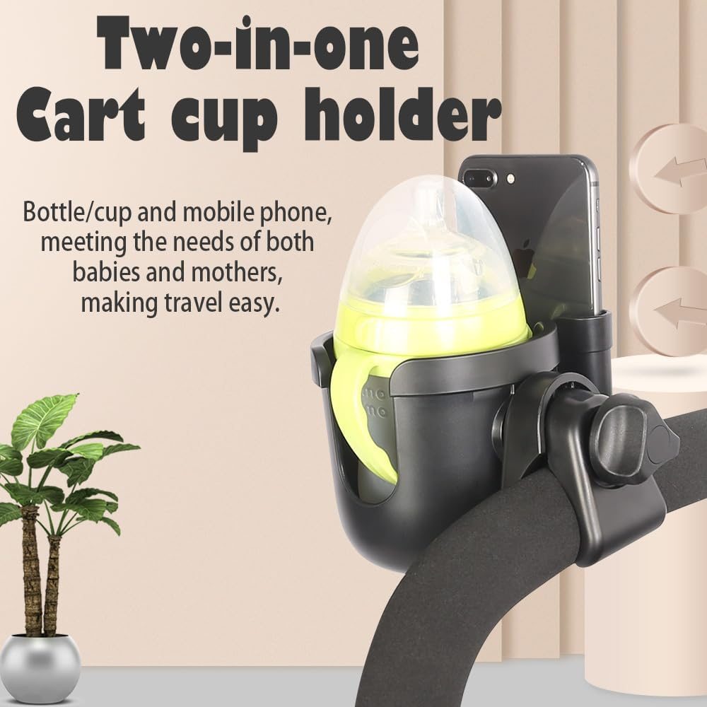 Honeteek Stroller Cup Holder with Phone Holder, 2-In-1 Universal Cup Holder Attachment for Doona Strollers Walker Bike Wheelchair, 360&deg; Rotatable Adjustable Water Drink Bottle Doona Trike Accessories image number 6