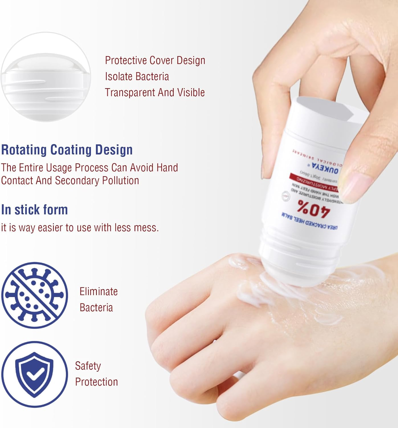 Urea Cream Stick 40% - Intensive Moisturizing Foot Cream for Dry, Cracked, Rough Skin on Heels & Feet, 1.06 Oz image number 1