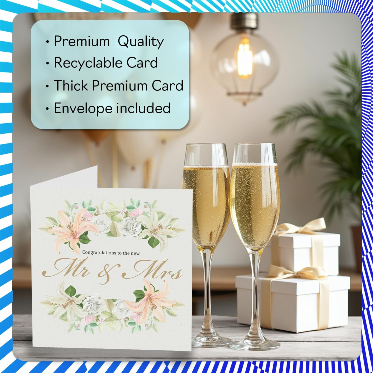 Wedding Card for Couples - Floral Bouquet Mr & Mrs - Congratulations Gifts, Congrats Well Done Card for Friends Family Colleague Neighbour, 145Mm Happy Marriage Greeting Cards - Mrsmrs image number 6