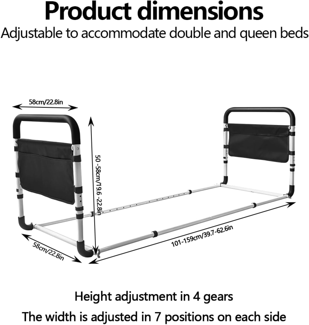 Bed Rail for Elderly Adults,Adjustable Bed Rail Supports,With 2 Storage Pocket,Supports up to 300 Lb,For Elderly Adults, Fits Queen, Full & Twin Beds. image number 4