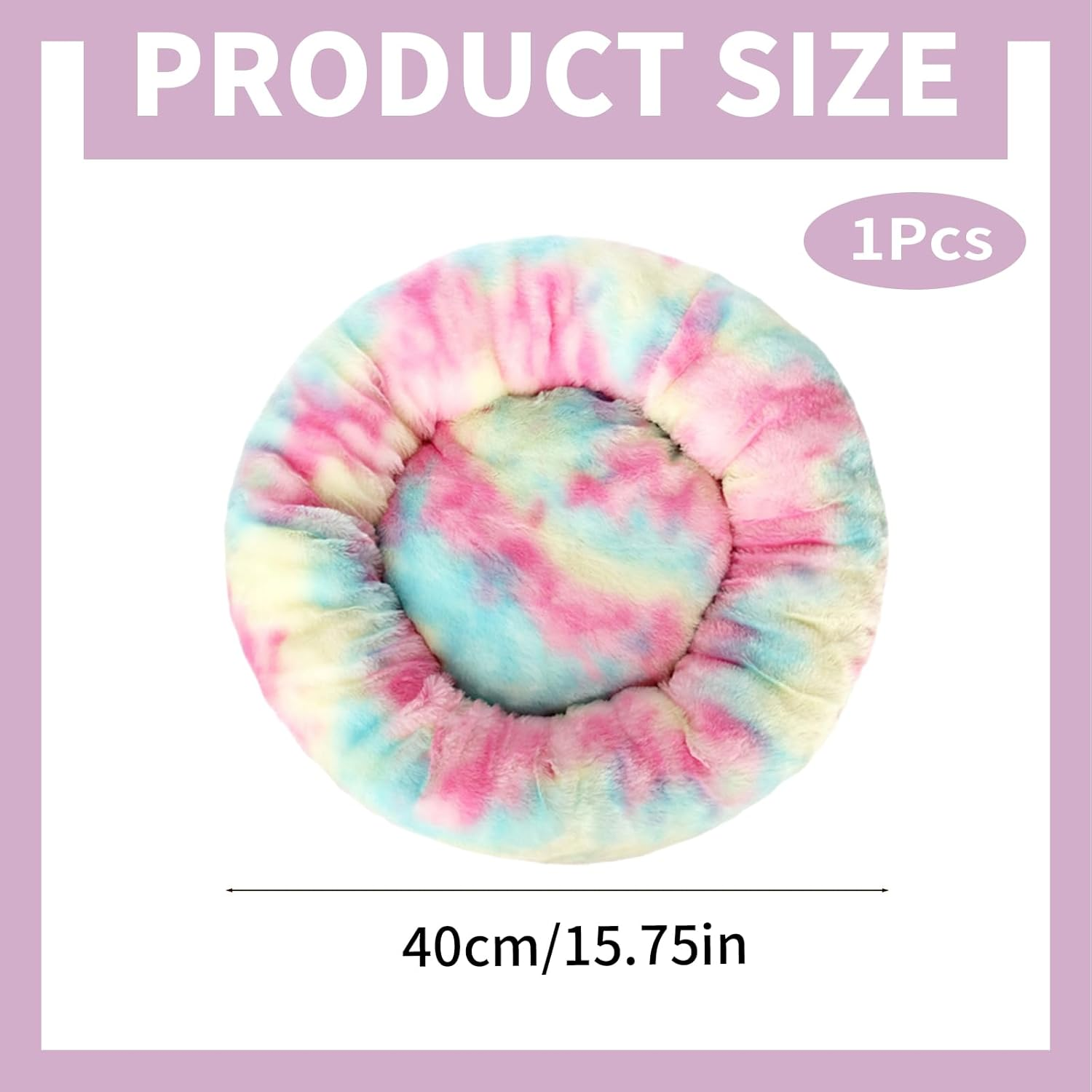 Cutitiuu 40 Cm Doughnut Dog Beds for Small Dogs, Soft and Cosy Pet Bed for Cats, Rainbow Colours, round Cute Puppy Bed with Non-Slip Underside, Fluffy image number 1