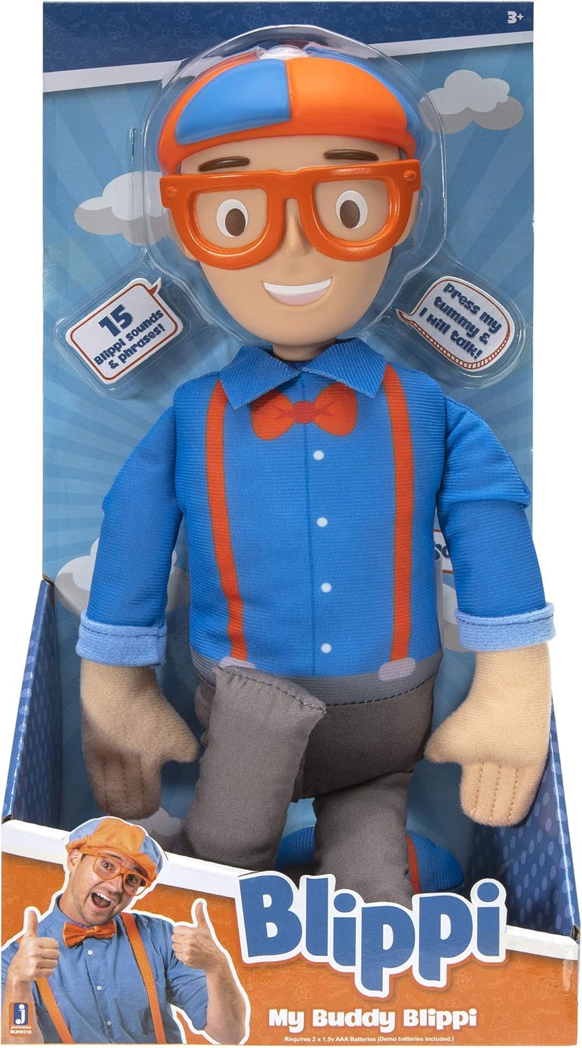 Blippi BLP0019 Bendable Plush Doll, 16&rdquo; Tall Featuring Sfx-Squeeze the Belly to Hear Classic Catchphrases-Fun, Educational Toys for Babies, Toddlers, and Young Kids image number 6