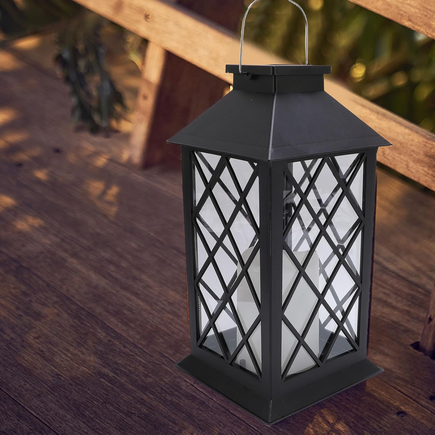Viagasafamido Solar Yard Lantern Outdoor Garden Lantern Hanging with Built -In Solar Panel LED Flickering Flameless Candle for Terrace Pathway Tabletop Decorative Decorative image number 2