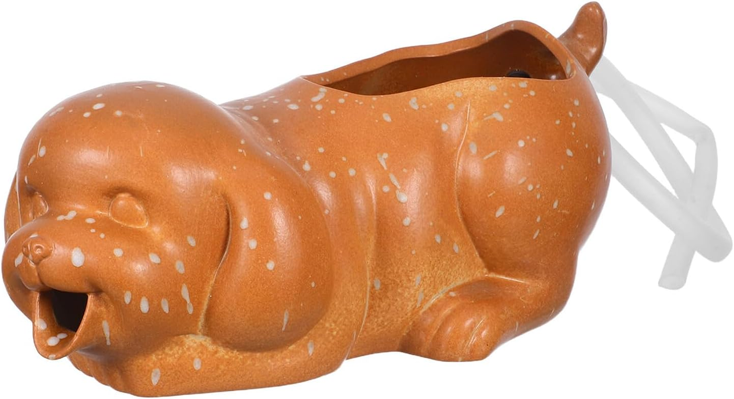 Yardenfun Ceramic Dog Water Fountain Spitter for Fish Tank Interactive Aquarium Decor with Plant-Friendly Jar Brown Puppy Statue Enhancing Air Quality and Aquatic Ecosystem for Indoor And