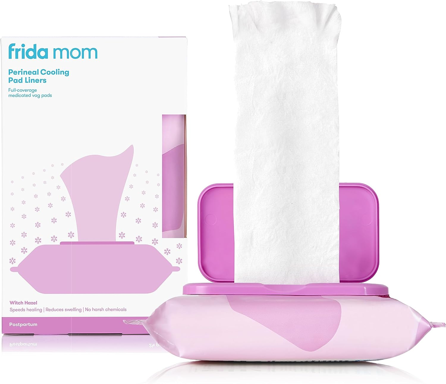 Frida Mom Witch Hazel Perineal Cooling Pad Liners for Postpartum Care: Hospital Bag Essentials for Pain Relief after Birth, Full-Length Medicated Cooling Pad Liners, 24 Count image number 1