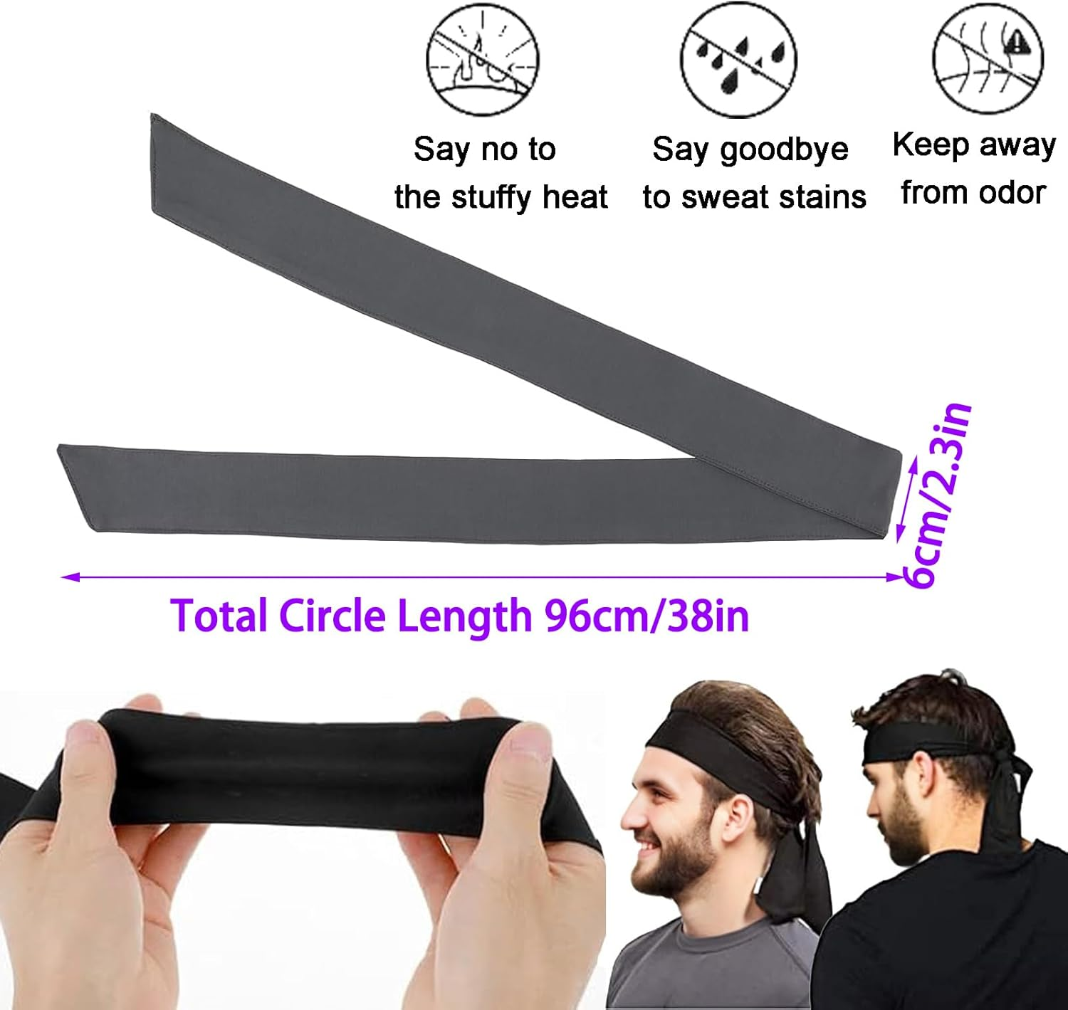 3 Pack Adjustable Sports Headbands for Men & Women - Sweat Absorption Tie Back Sweatbands for Basketball, Running, Tennis, and More image number 1