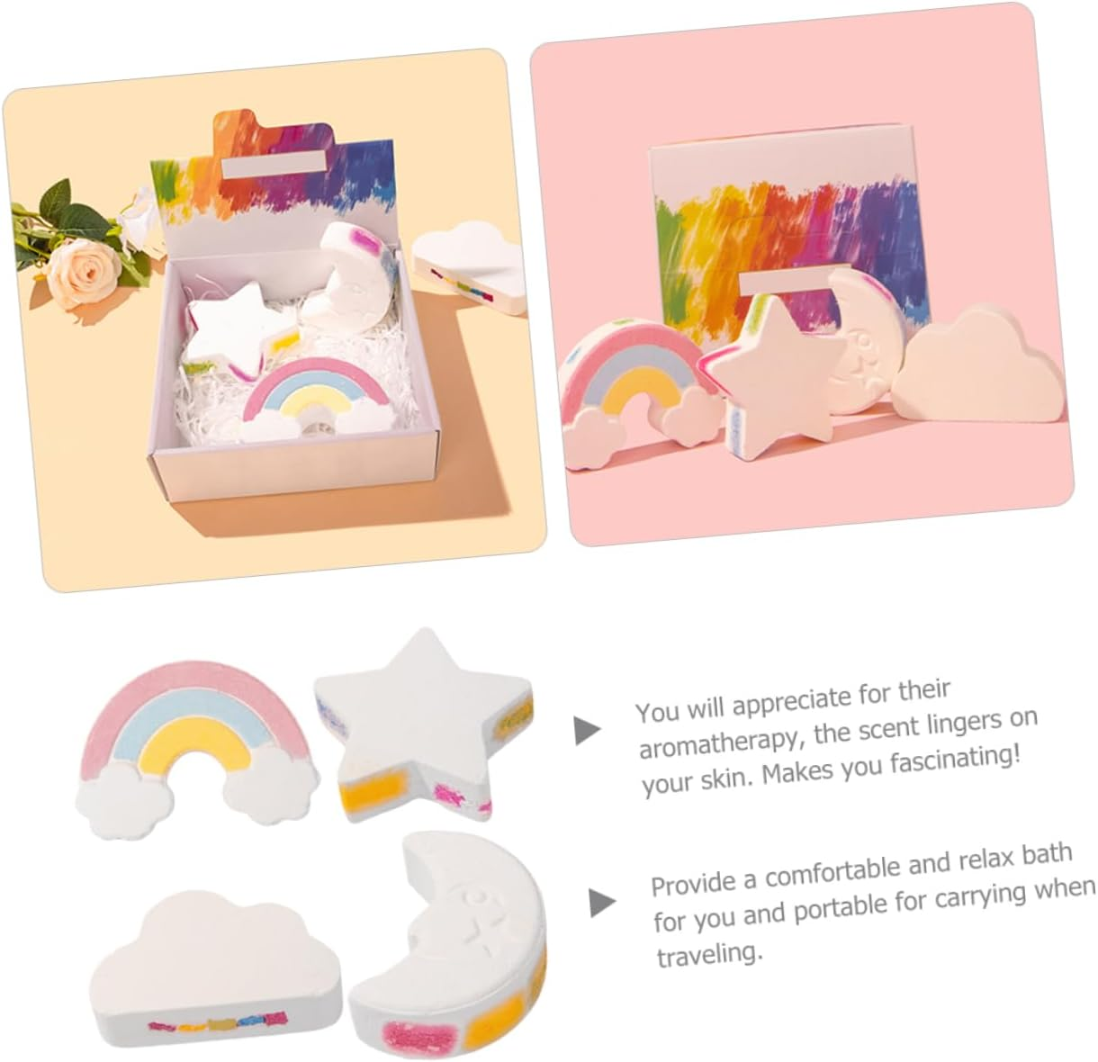 UTHCLO 4Pcs Rainbow Bathing Salt Aromatherapy Shower Salt for Relaxing Bath Portable for Travel Charms Soothing Fragrance image number 3