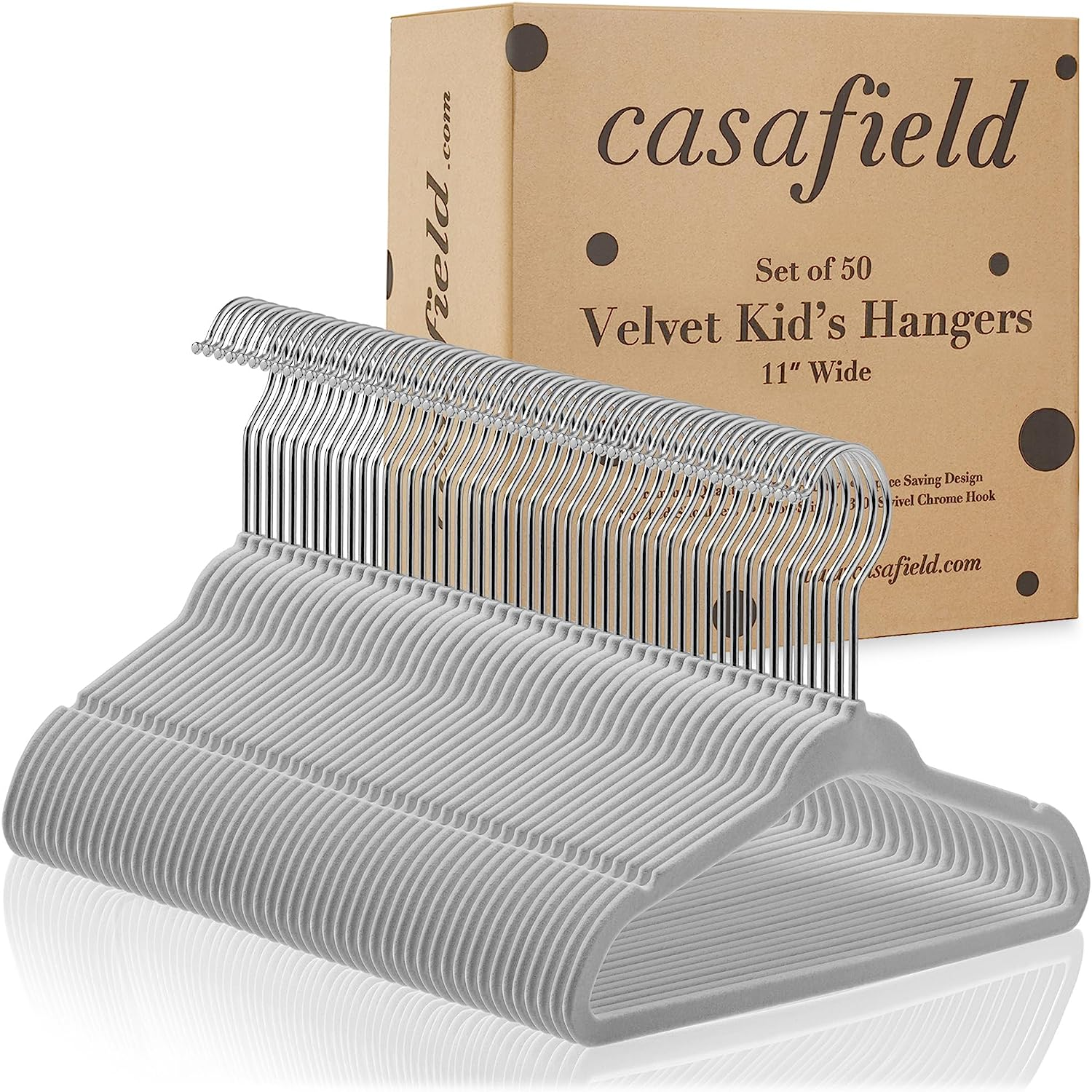 Casafield 50 Velvet Baby Hangers - 11" Size for Infant & Toddler Clothes - Gray - Black image number 3