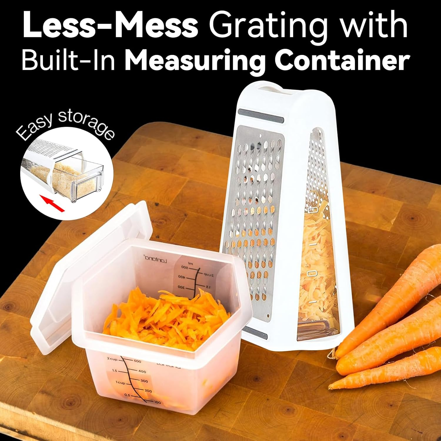 2-Sided Kitchen Grater, Vegetable Slicer Stainless Steel with Container, for Vegetables, Potatoes & Cheese, Rustproof Square Grater with Fine/Coarse Side, for Kitchen Enthusiasts (22 X 13.5 X 8.5 Cm) image number 3