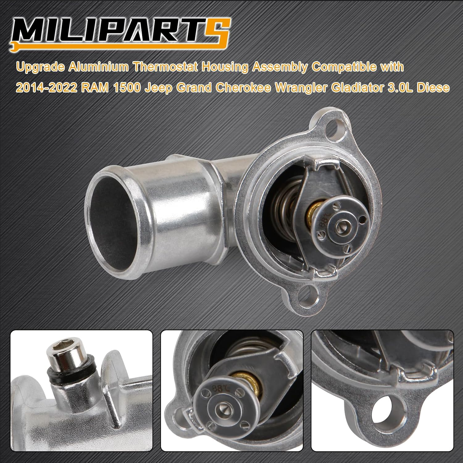 MILIPARTS Upgrade Aluminium Thermostat Housing Assembly Compatible with 2014-2022 RAM 1500 Jeep Grand Cherokee Wrangler Gladiator 3.0L Diese image number 3