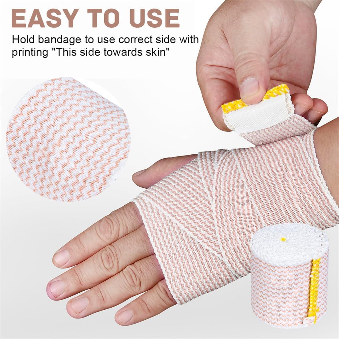 6Rolls Cotton Compression Bandage Wrap with Hook-And-Loop Closure image number 3