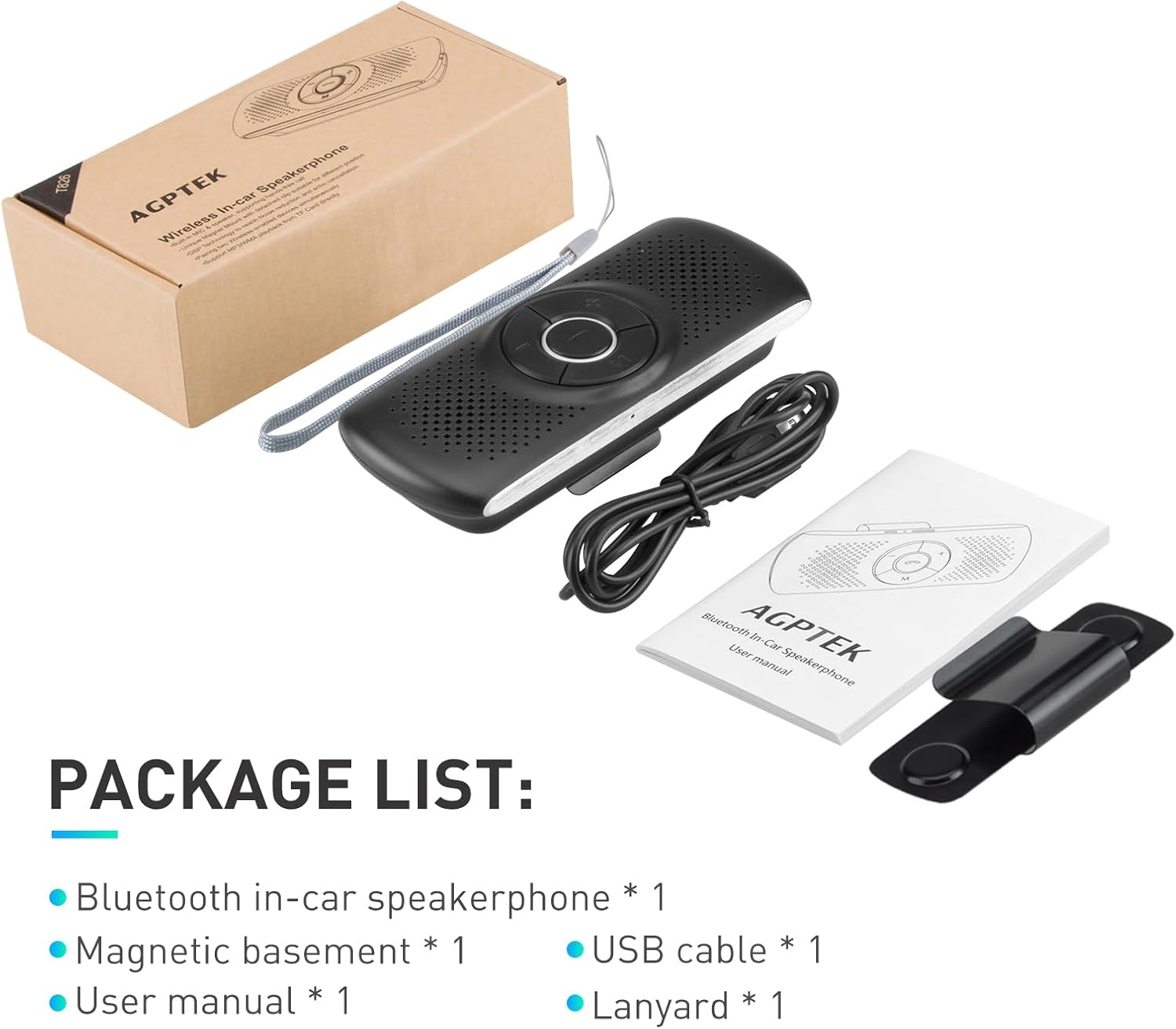 AGPTEK Car Speaker with Bluetooth 5.0, Hands Free Car Phone Kit for Calls, GPS & Music with TF Card Slot, Motion Auto On, Siri Google Assistant Support Wireless Car Visor Clip Speakerphone