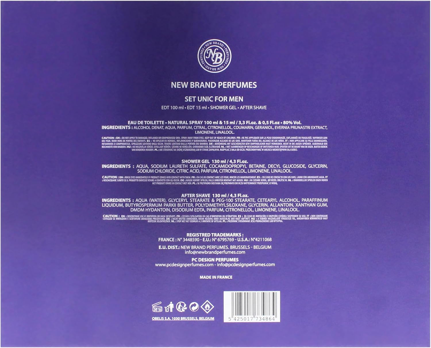 Unic by New Brand for Men - 4 Pc Gift Set 3.3Oz EDT Spray, 0.5Oz EDT Spray, 4.3Oz Shower Gel, 4.3Oz after Shave