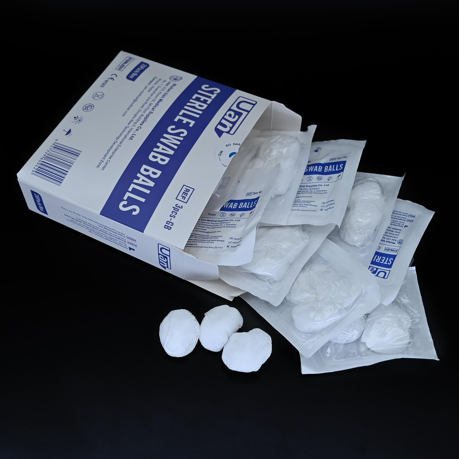 Cotton Sterile Wound Care Swabs - Individually Packaged, Sterilized (Gauze Balls (M) (3Pcs/Pack))