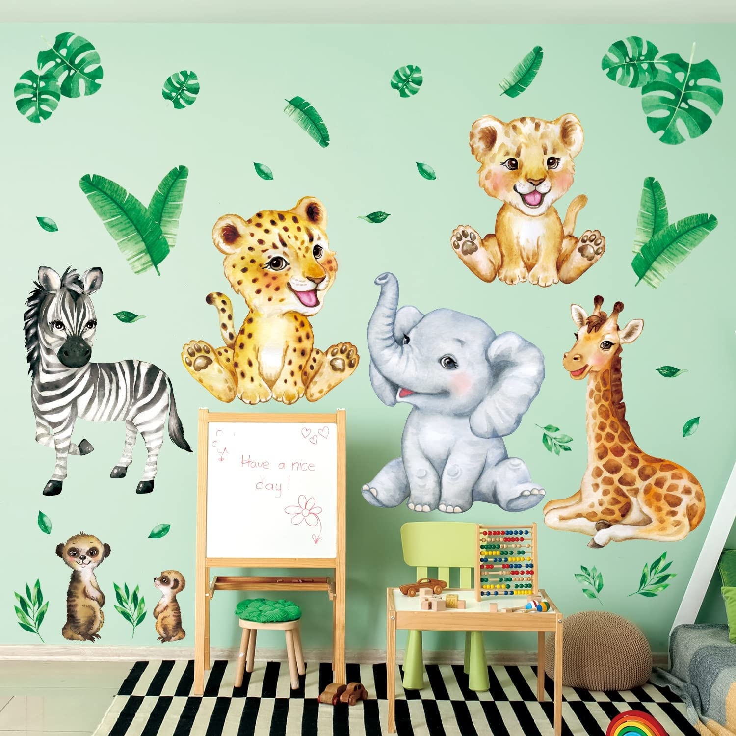 DECOWALL DSL-8067 Baby Jungle Animals Wall Stickers Decals Kids Nursery D&eacute;cor Baby Safari Boys Room Art Wallpaper Girl Decorations Elephant Lion Playroom Giraffe Bedroom Gift - Baby Jungle image number 3