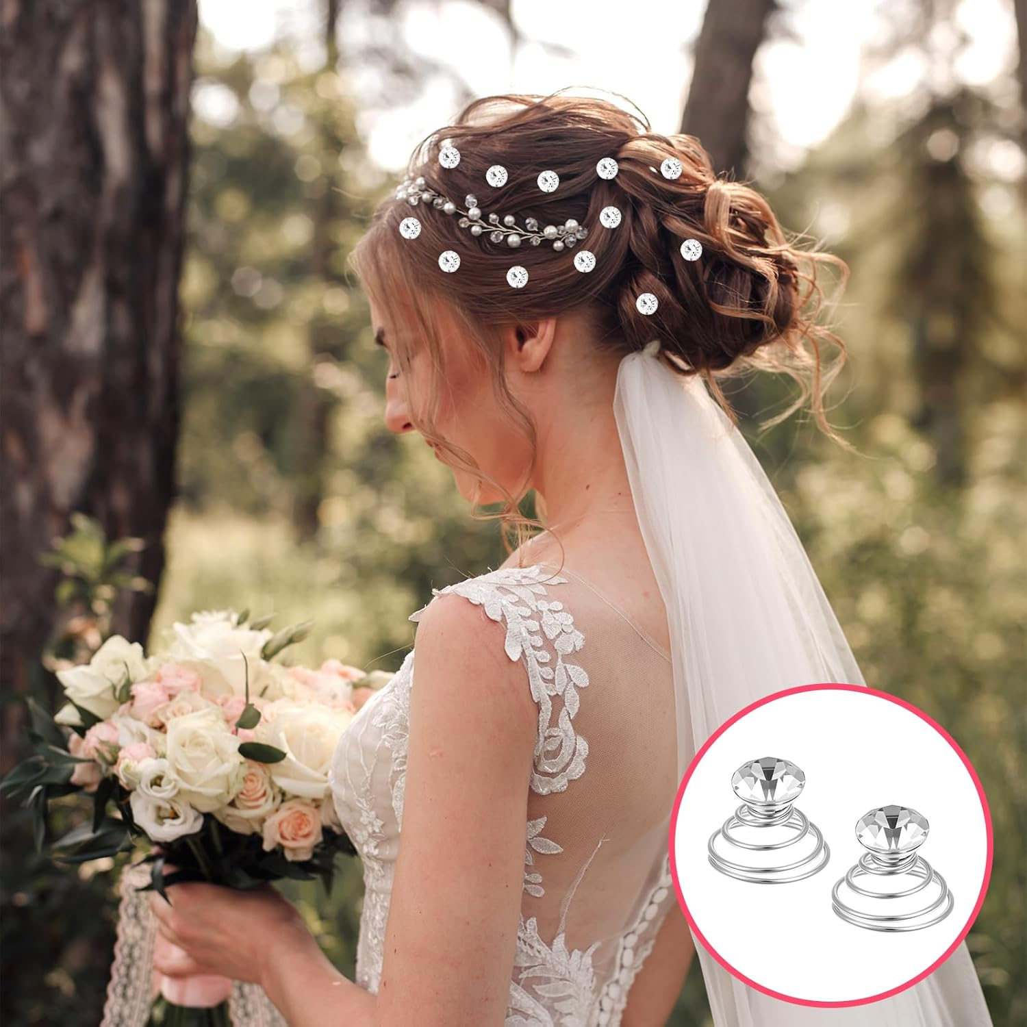 60 Pcs Gems Rhinestone Twister Hair Studs Set, Diamond Spiral Pearl Flower Jewels Hair Pins Silver Rhinestone Hairpin Coil Decorative Accessories for Bridal, Bridesmaid Wedding Party (3 Styles) image number 5