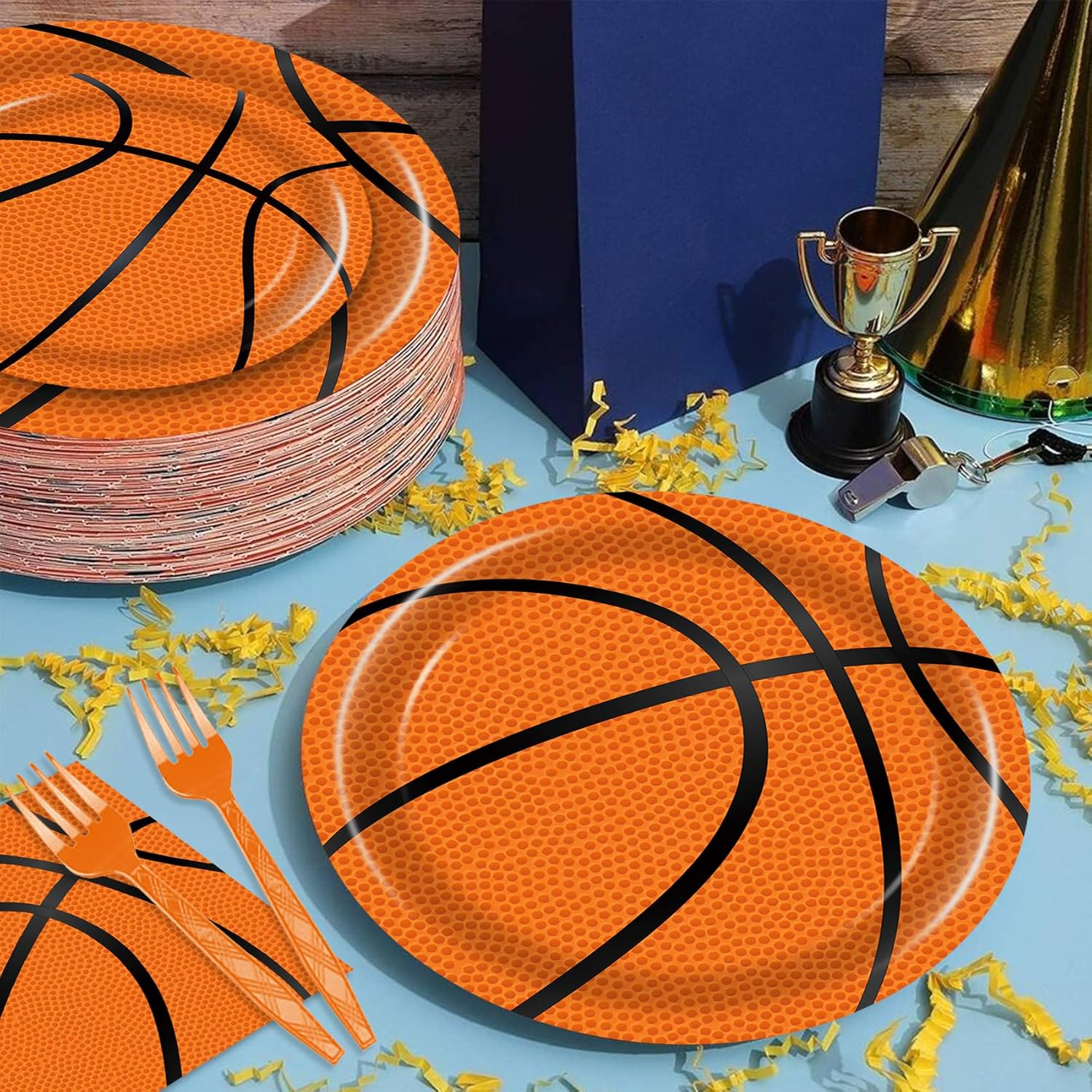 96 Pcs Basketball Plates & Napkins - Party Supplies, Birthday Decorations, Party Favors for Kids image number 4