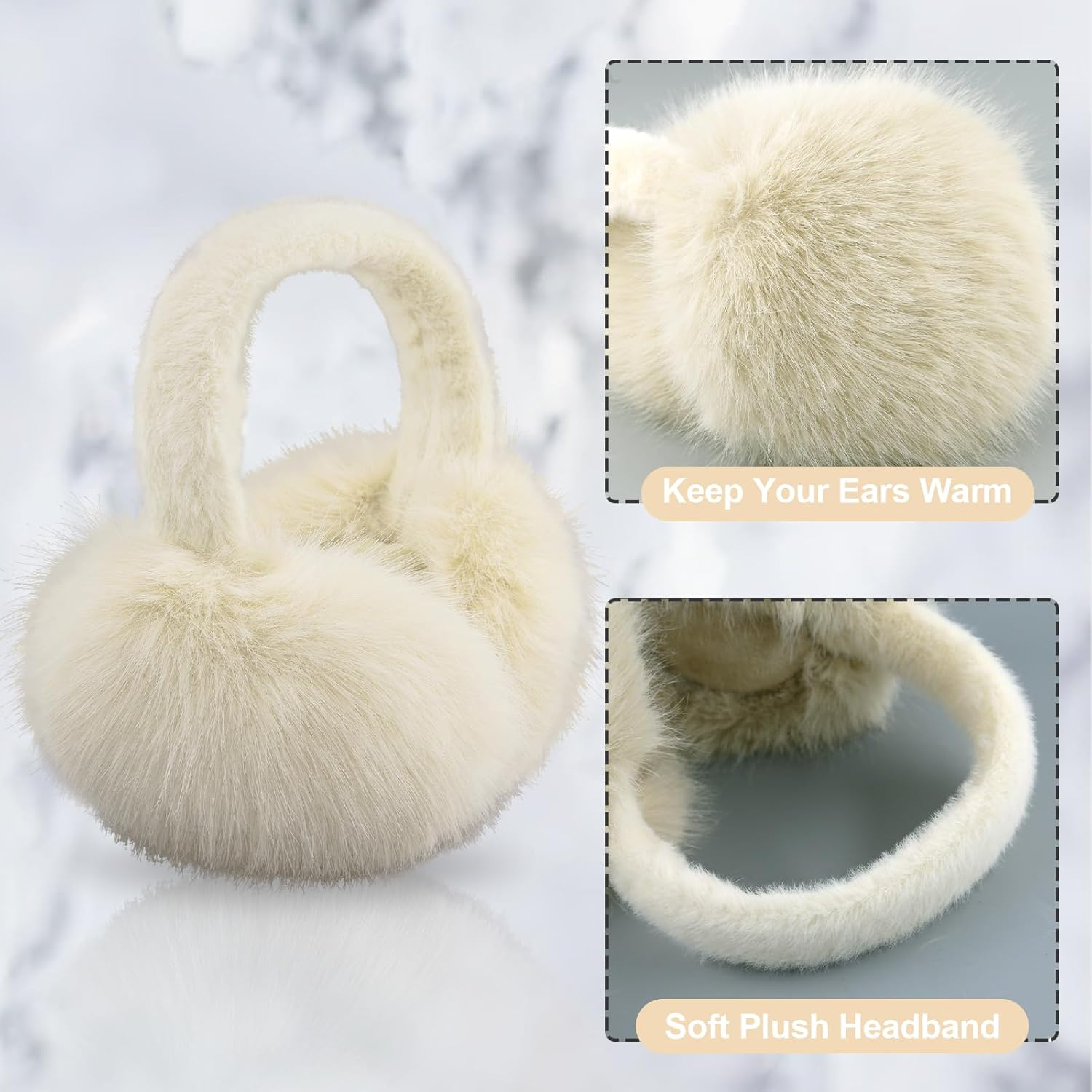 Ear Muffs for Winter Women Girls Faux Fur Fuzzy Earmuffs Foldable Ear Warmer Fleece Lining Ear Covers - Black image number 6