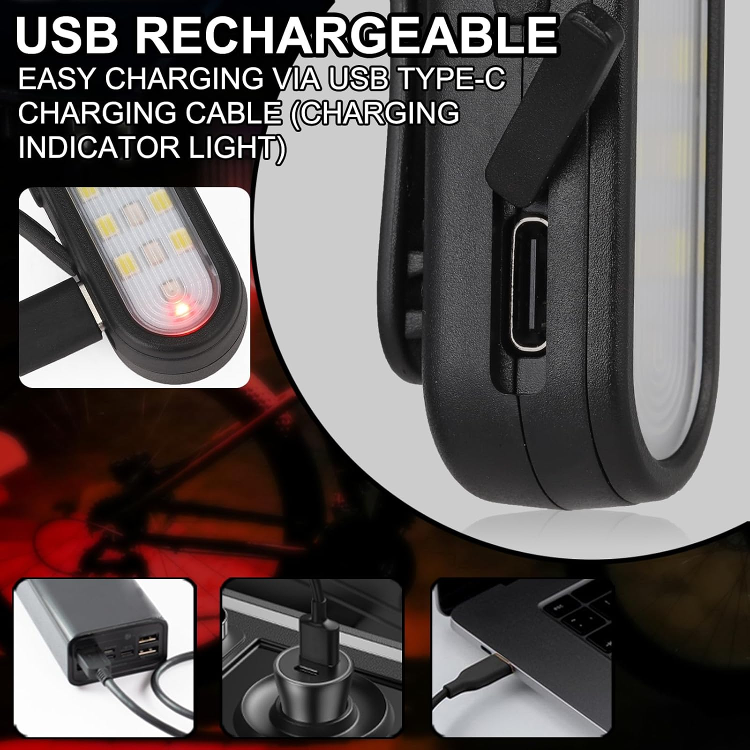 Rechargeable LED Safety Lights, Waterproof Hands-Free Running Lights Compact Warning Flashlight with 3 Modes (Continuous & Flashing Light) for Night Jogging Hiking Camping Outdoor Adventures (2Black) image number 4