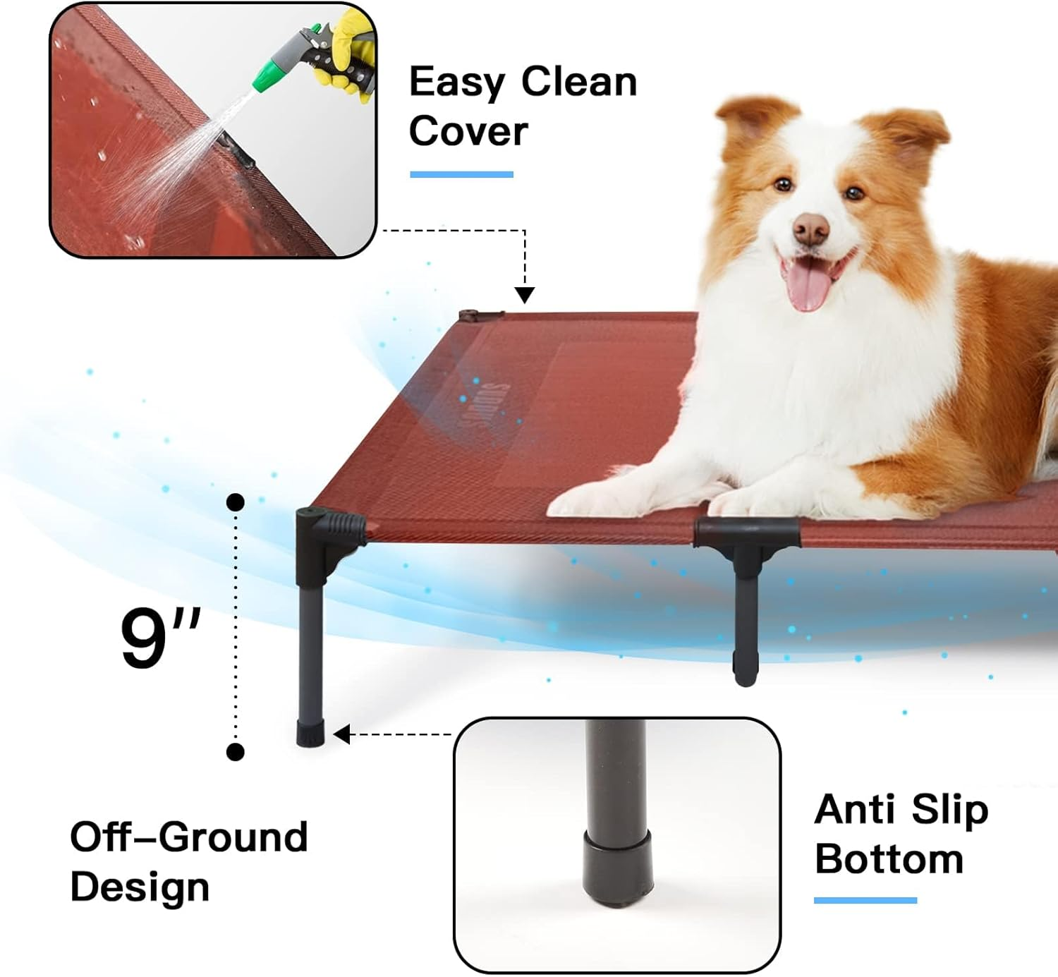 SUDDUS Elevated Dog Bed - Waterproof, Portable, Raised off Floor - Easy Clean for Indoor or Outdoor Use - Medium, Red image number 2