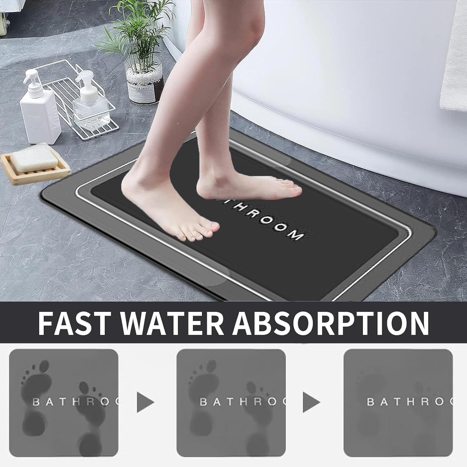 Bathroom Rugs,Absorbent Bath Mat,Quick Dry Thickened Diatom Rubber Bath Mats,Non Slip Bottom Easy Clean Bathroom Mat for Bathroom,In Front of Bathtub,Shower Room,Sink(80 X 50 Cm) image number 1