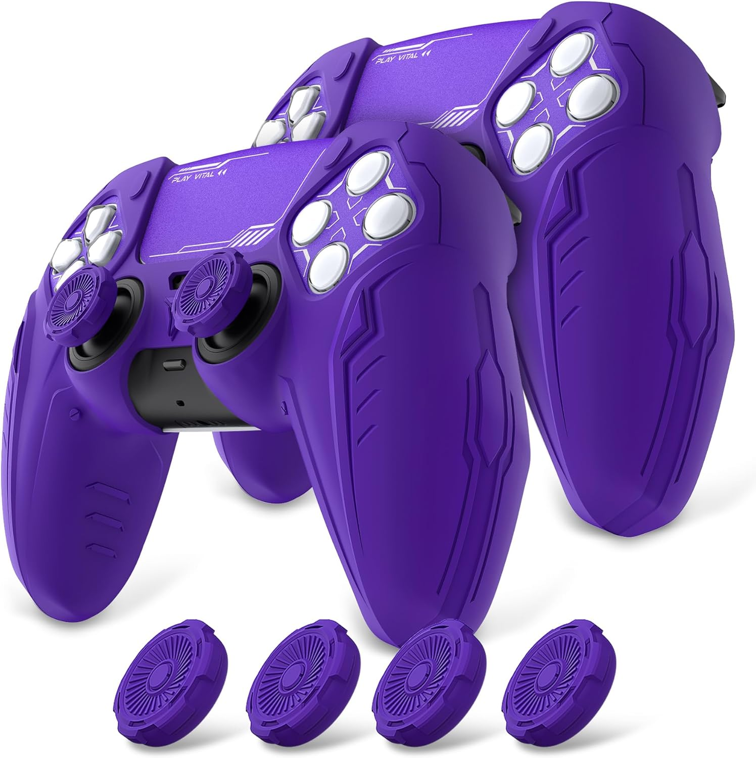 Playvital 2 Set Silicone Case for Ps5 Controller - Anti-Slip|Perfect Fit|Premium Silicone Material|Futuristic Cybermech Design|Compatible with Ps5 Official Charging Dock - Purple