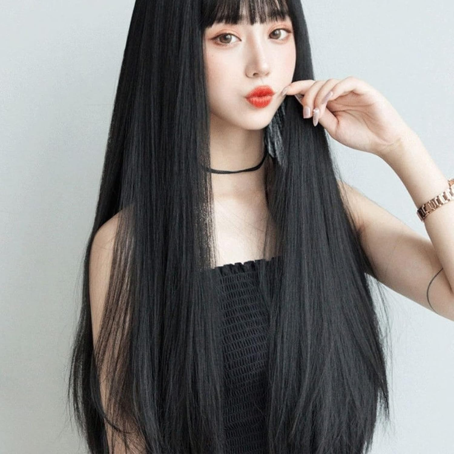 Long Straight Wig, Long Straight Wig, Synthetic Wig, Black, Straight Wig, Long Wig with for Women, Heat Resistant, Fashionable, Elegant, Synthetic image number 2