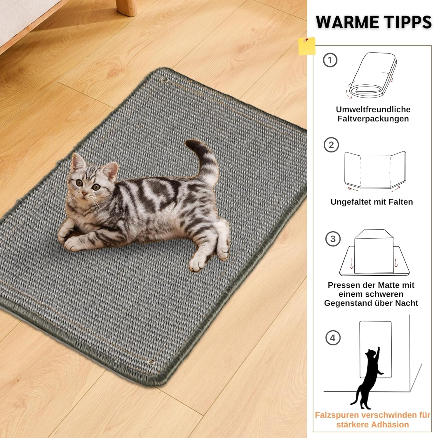Janyoo 2-Piece Cat Scratch Protection Cat Scratching Mat Sisal Cat Scratching Mat for Cat Cat Scratching Mat for Sofa Furniture Door Scratch Protection 60 &times; 40 Cm (Grey) image number 2
