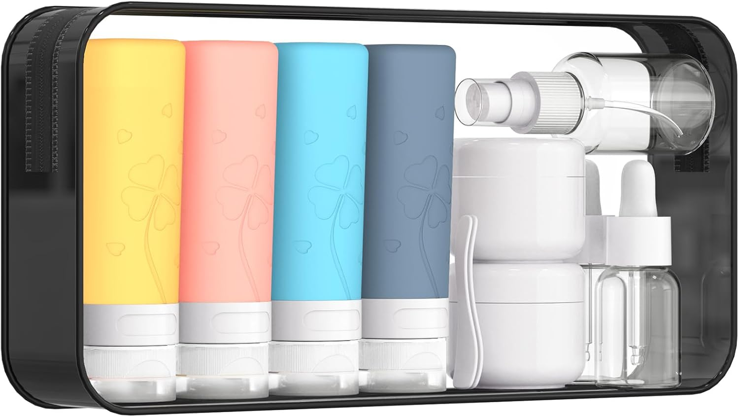 Travel Bottles Set for Toiletries, TSA Approved Travel Size Containers with Cream Jars, Airplane Travel Essentials Leak Proof Silicone Travel Bottles for Shampoo Conditioner Lotion Cream