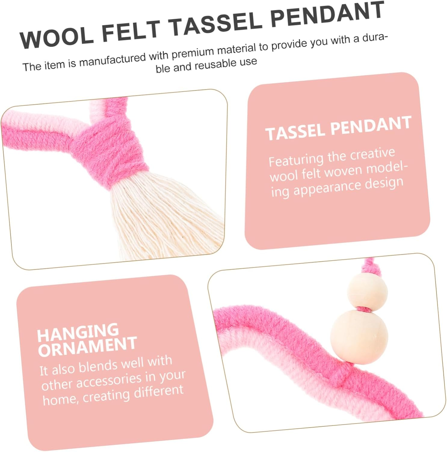 Mikinona Valentine Wool Felt Hanging Pendant Heart Tassel Ornament Pink Romantic Decoration for Home Party Valentine'S Day image number 1