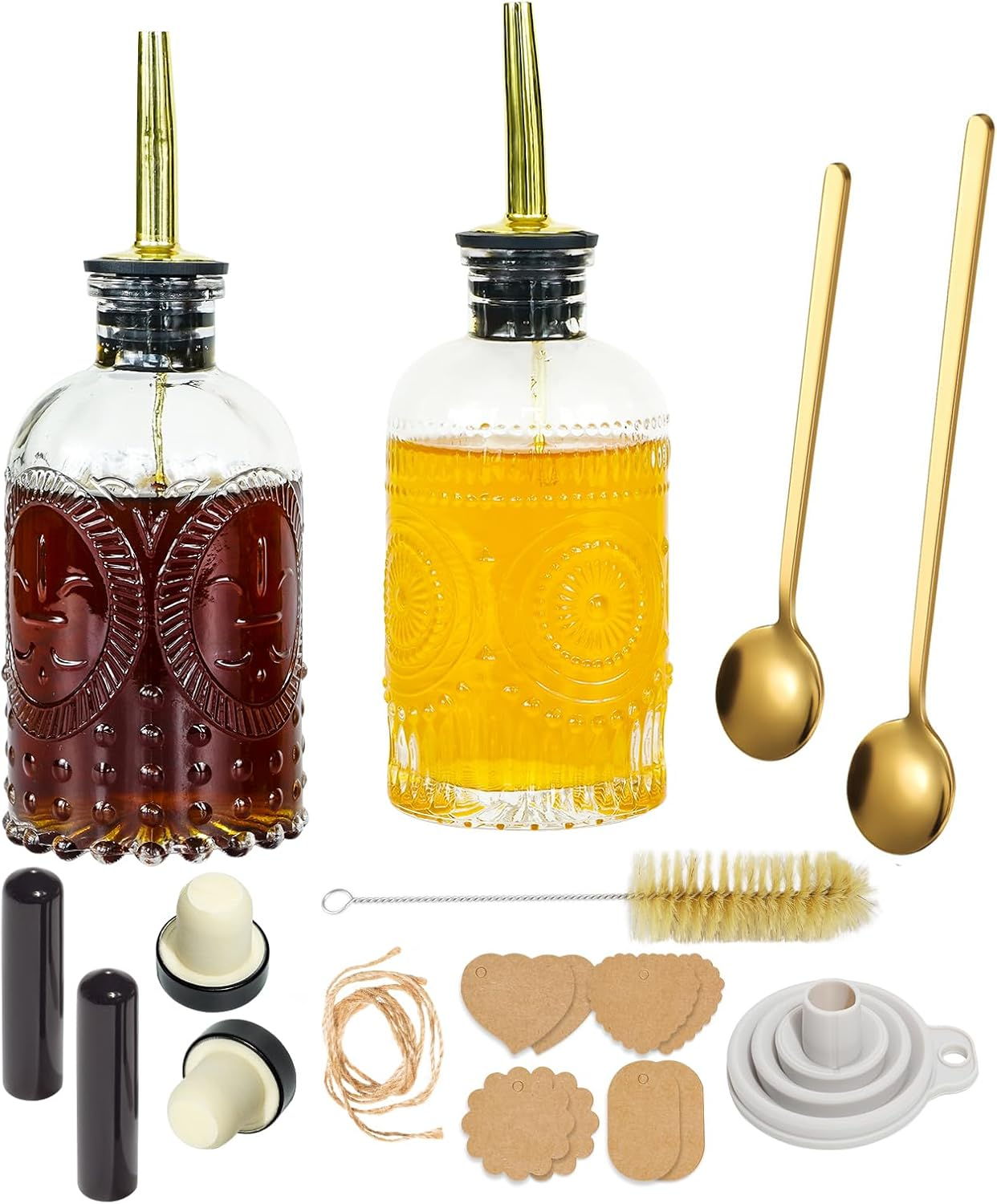 Oudizz Coffee Syrup Dispenser Set 2 Pcs - 200Ml Syrup Dispenser Glass with Metal Pour Spout for Coffee Bar - Honey Jar Honey Dispenser Refillable for Kitchen