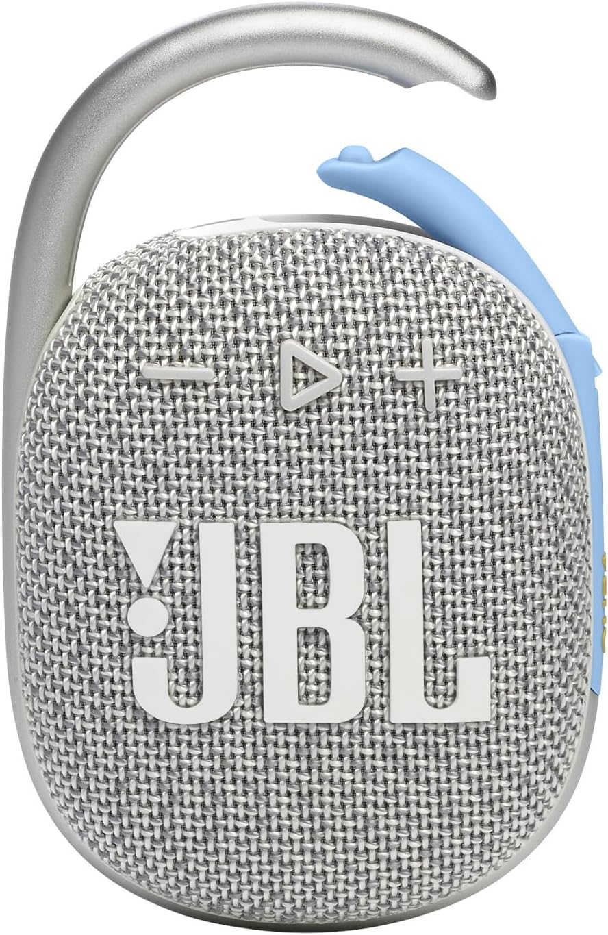 JBL Clip 4 Eco Bluetooth Speaker Made of Recycled Material in White - Waterproof, Portable Music Box with Practical Carabiner - up to 10 Hours of Wireless Music Streaming