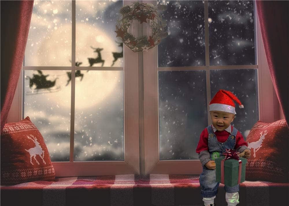 Christmas Photography Backdrops Winter Snowflake Pillow Window Photo Santa Moon Backdrops Xmas Holiday Party Decoration Studio Props Banner Vinyl 7X5Ft image number 6