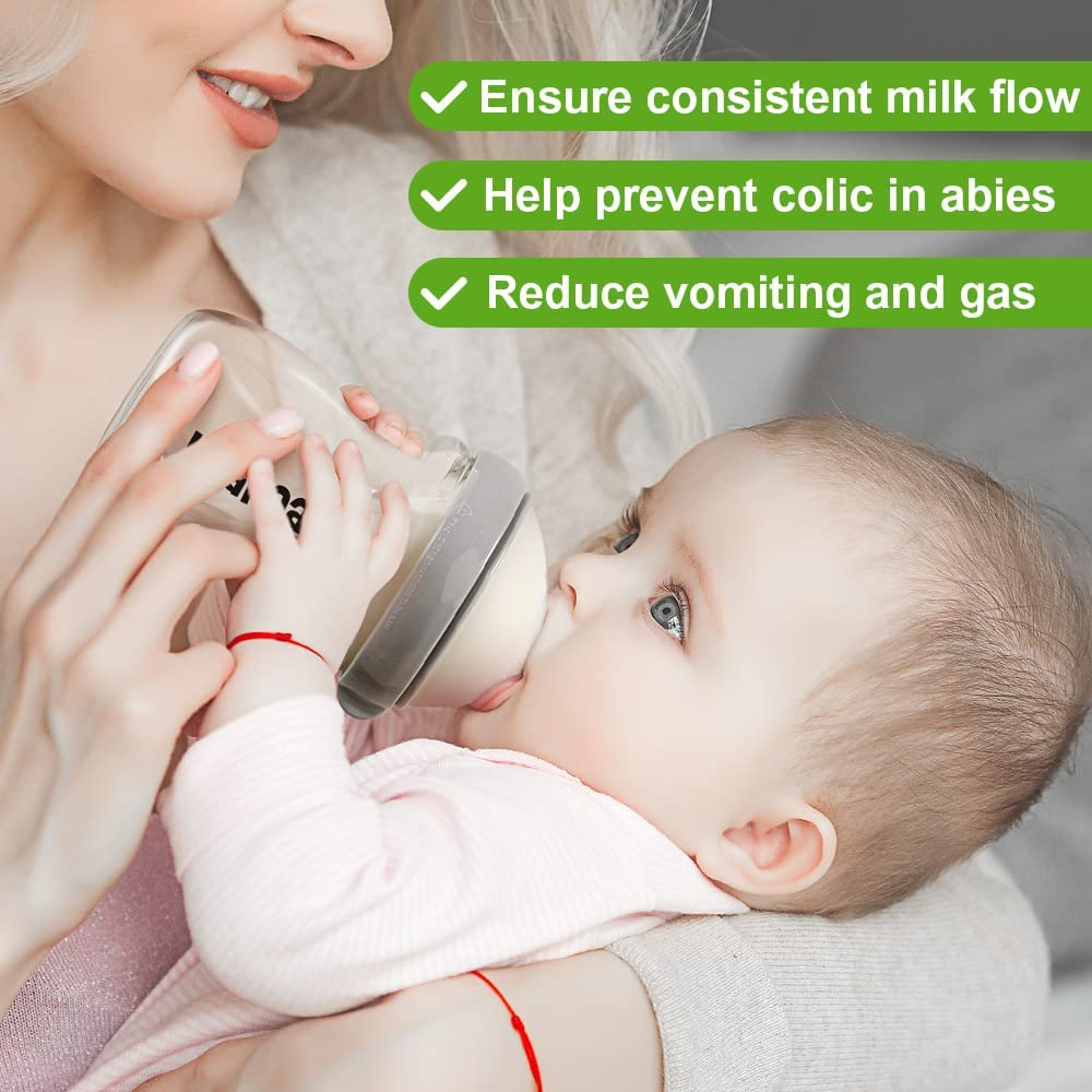 Haakaa Gen.3 Glass Baby Bottle 300Ml, with Anti-Colic Valve, Fast Flow, Mimic Breastfeeding, Temprature Resistant (Grey) - Grey image number 3